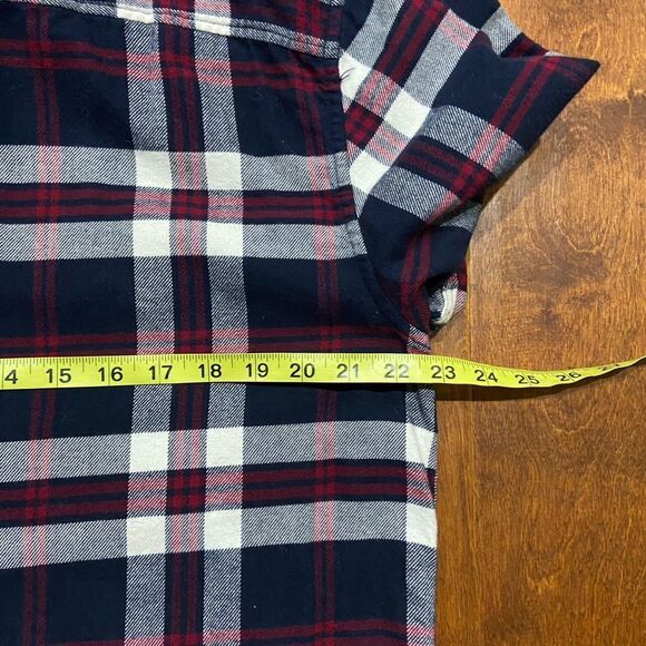 American Eagle Outfitters Vtg Flannel Button Front Plaid Navy Red Men's Large - Picture 7 of 8